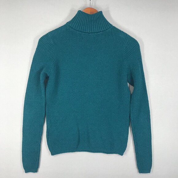 Hollister Sweater Women's Small Green Pullover Turtleneck Waffle Knit Keyhole - Picture 2 of 12